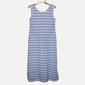 T by Talbots Striped Dress with Pockets Navy Blue White Size Petite M Medium MP